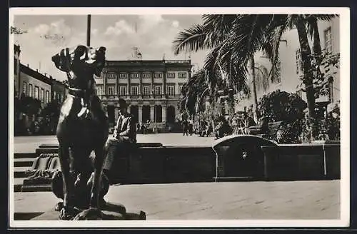 AK Las Palmas, Marktplatz mit Hundeskulptur