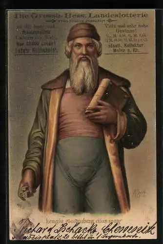 Künstler-AK sign. H. Spiro: Portrait Guttenberg mit Buch