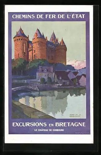 Künstler-AK Combourg, Le Château, Chemins de Fer de L`État