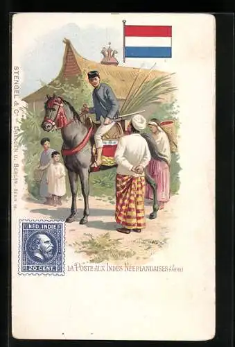 Lithographie La Poste aux Indes Neerlandaises, Brief