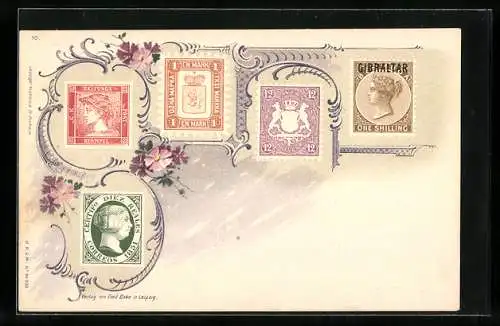 Lithographie Briefmarken von Gibraltar, Bayern, Spanien