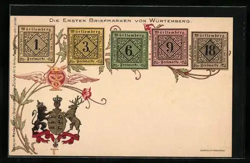 AK Württemberg, Die ersten Briefmarken, Wappen