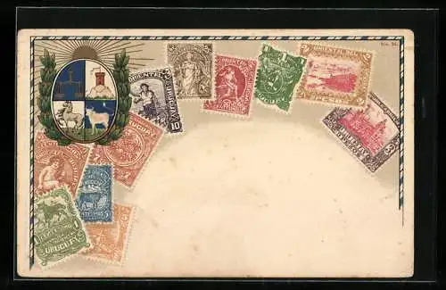 Lithographie Briefmarken aus Uruguay, Wappen