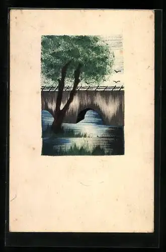 Künstler-AK Handgemalt: Brücke und Baum