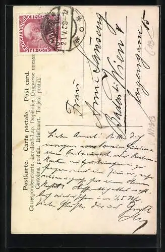 Künstler-AK Handgemalt: Flusslandschaft mit Birke