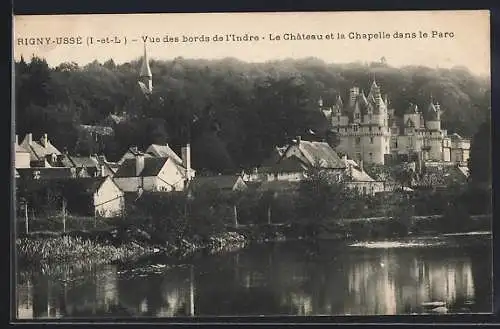 AK Eigny-Ussé /Indre-et-Loire, Vue des bords de l`Indre, le chateau et la Chapelle dans le Parc