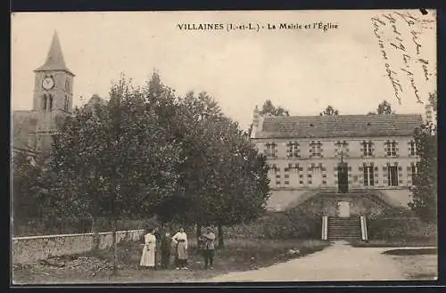 AK Villaines /Indre-et-Loire, La Mairie et l`Église