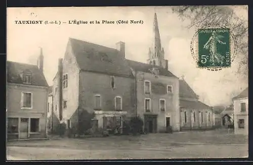 AK Tauxigny /Indre-et-Loire, L`Église et la Place, Coté Nord