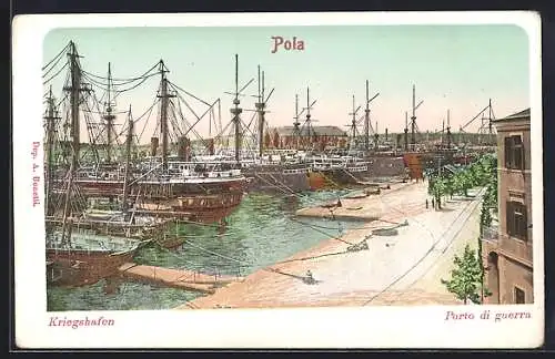 AK Pola, Schiffe im Kriegshafen