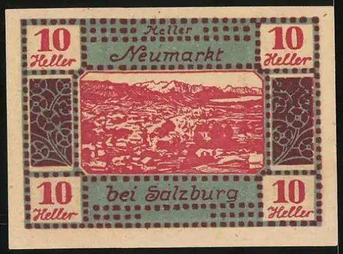 Notgeld Neumarkt 1920, 10 Heller, Stadtansicht und Wappen mit Hirsch