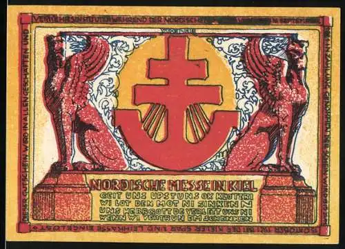 Notgeld Kiel, 1921, 10 Pfennig, Nordische Messe in Kiel mit Wikingerschiff und Gebäudemotiven