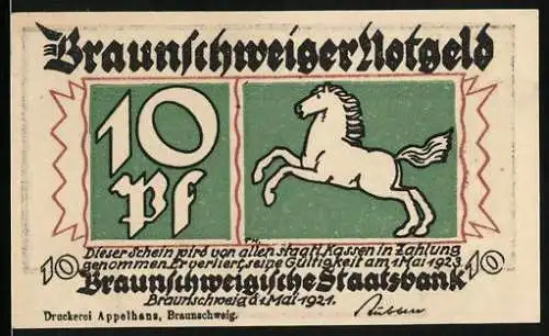 Notgeld Braunschweig, 1921, 10 Pf, Pferd und Fahrt in die Berge, Braunschweigische Staatsbank