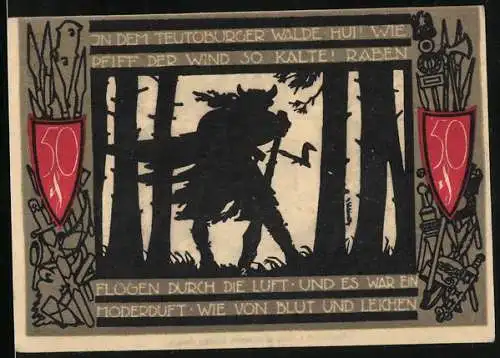 Notgeld Detmold, 1920, 50 Pfennig, In dem Teutoburger Walde - Stadtwappen mit Burg und Blume