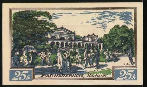 Notgeld Braunschweig 1921, 25 Pf, Vorderseite mit Pferd, Rückseite Bad Harzburg Kurhaus