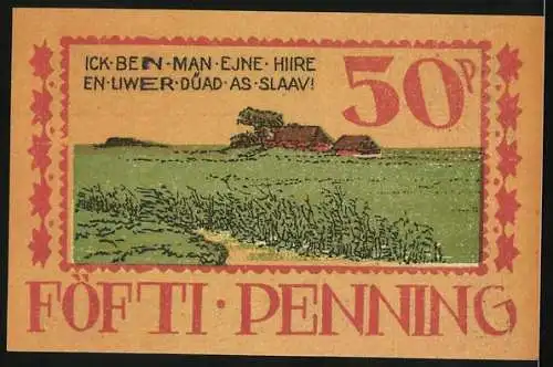 Notgeld Langenhorn 1921, 50 Pf, Gutschein der Gemeinde Langenhorn mit Wappen und Landschaftsbild