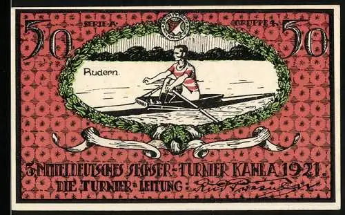 Notgeld Kahla 1921, 50 Pfennig, Ruderer und Sportverein-Emblem