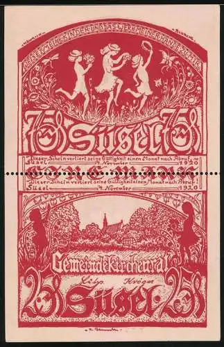 Notgeld Süsel 1920, 100 Pfennig, Tanzende Kinder und Landschaft mit Bauernhof