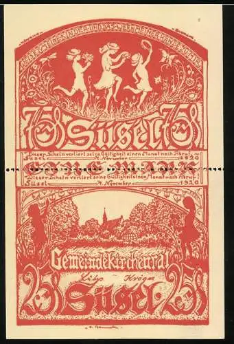 Notgeld Süsel, 1920, 75 Pfennig und 25 Pfennig, tanzende Kinder und ländliche Szenen