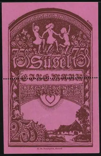 Notgeld Süsel, 1920, 100 Pfennig, Kinder beim Spielen und Landschaft mit Kirche und Haus