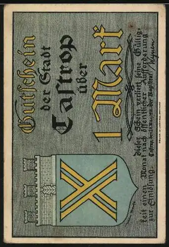 Notgeld Castrop, 1 Mark, Wächter mit Hund und Stadttor-Design