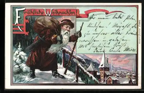 Künstler-AK Weihnachtsmann mit Geschenkesack