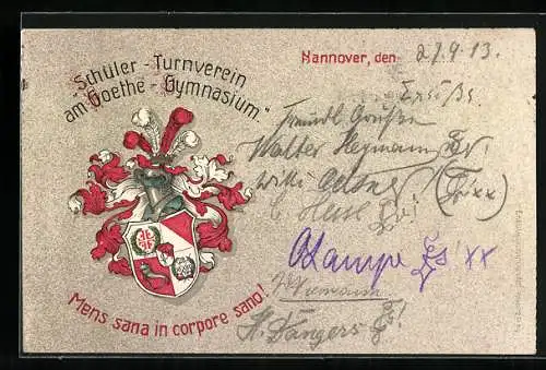 Künstler-AK Hannover, Studentenwappen Schüler-Turnverein am Goethe-Gymnasium