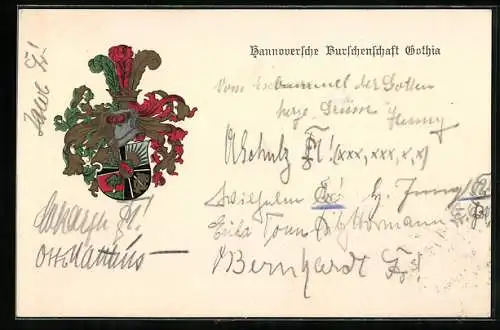 Künstler-AK Hannover, Studentenwappen der Burschenschaft Gothia