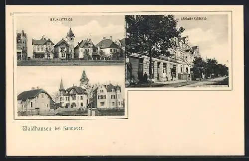 AK Waldhausen bei Hannover, Brunestrasse, Landwehrstrasse, Ortspartie