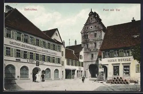 AK Ilshofen, Gasthof-Bierbrauerei zum gold. Ochsen, Post und Tor