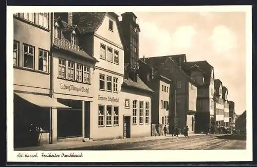 AK Kassel, Strasse Freiheiter Durchbruch, Brauerei Schöfferhof