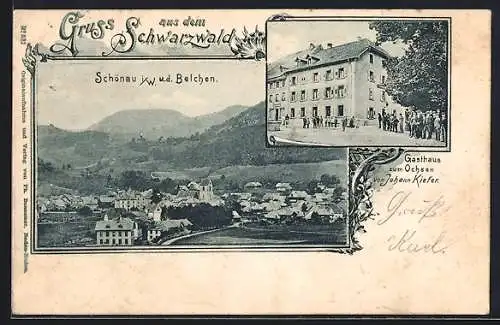 AK Schönau i. W., Gasthaus zum Ochsen, Totalansicht mit Belchen