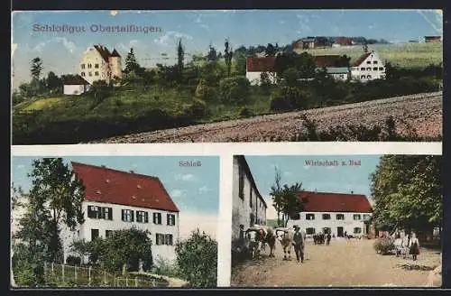 AK Obertalfingen, Gasthaus Wirtschaft zum Bad, Schlossgut-Panorama, Schloss