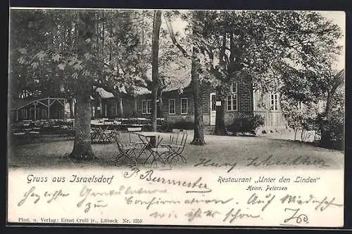 AK Israelsdorf, Restaurant Unter den Linden H. Petersen, Gartenansicht