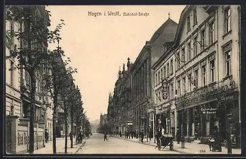 AK Hagen i. Westf., Cigarren-Import W. Bauer in der Bahnhofstrasse