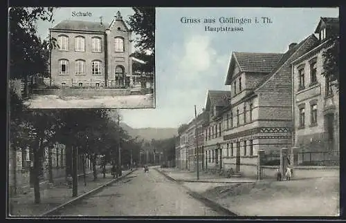 AK Göllingen i. Th., Die Hauptstrasse, die Schule