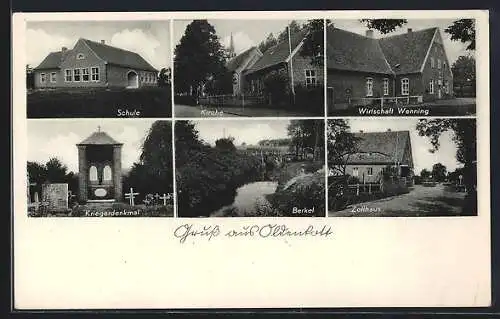 AK Oldenkott, Gasthaus Wenning, Schule, Kirche, Zollhaus, Kriegerdenkmal, Berkelpartie