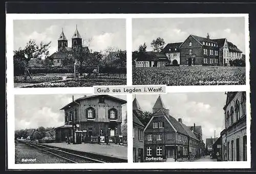 AK Legden i.W., Bahnhof, St. Josef-Krankenhaus, Dorfmotiv