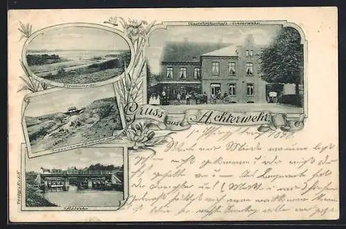 AK Achterwehr, Das Gasthaus, Flemhuder-See, Stauwehr, Aalwehr