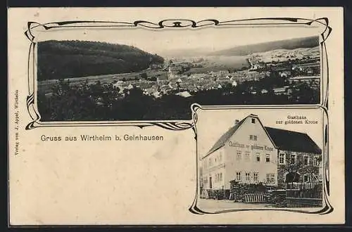 AK Wirtheim b. Gelnhausen, Gasthaus zur goldenen Krone, Ortsansicht