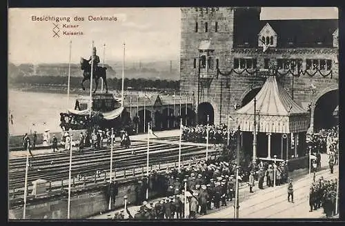 AK Cöln a. Rh., Enthüllung des Denkmals Kaisers Friedrich an der Hohenzollernbrücke 1911- Besichtigung durch Kaiserpaar