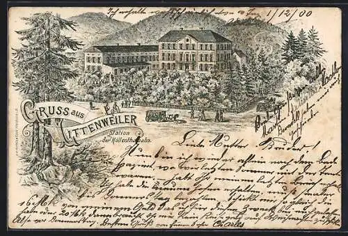 Lithographie Littenweiler, Station der Höllenthalbahn, Mineralbad