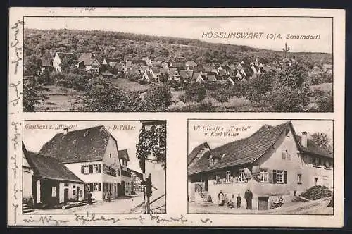AK Hösslinswart /Schorndorf, Gasthaus z. Hirsch von D. Rikker, Gasthaus z. Traube von Karl Weller