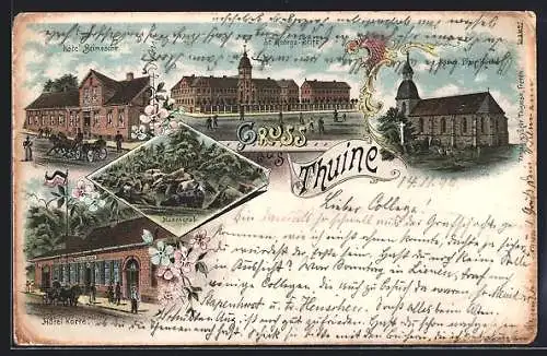 Lithographie Thuine, Hotel Beimesche, Hotel Korte, St. Georgs-Stift