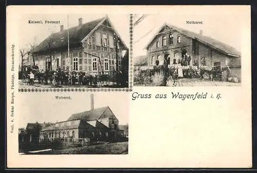 AK Wagenfeld i. H., Kaiserl. Postamt, Weberei, Molkerei