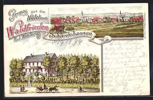 Lithographie Schledehausen / Bissendorf, Hotel zum Waldfrieden, Teilansicht