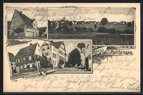 AK Maichingen, Gasthof Adler, Kaufmann Arnold, Ortsansicht