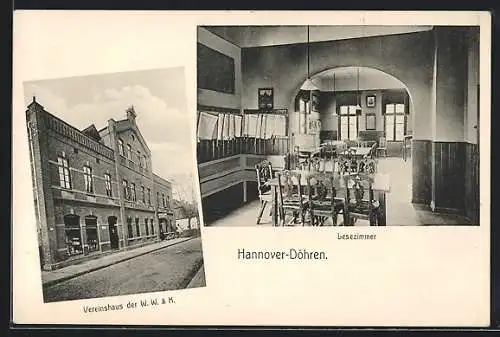 AK Hannover-Döhren, Vereinshaus der W. W. & K., Lesezimmer