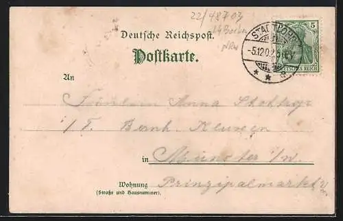 Lithographie Stadtlohn, Hotel Decking, Kirche, Panorama