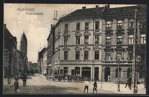 AK Köln-Deutz, Düsseldorfer Strasse mit Sicht in die Freiheitstrasse und Strassenbahn