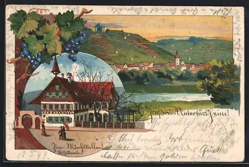 Lithographie Untertürkheim, Gasthaus zum Münchskeller, Teilansicht